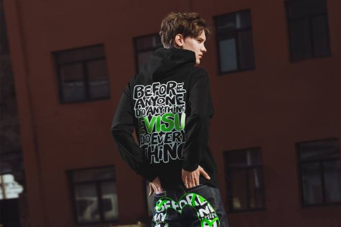 eine Farbe Bekleidung FB2L193 Evisu Godhead Kapuzenpullover Razer